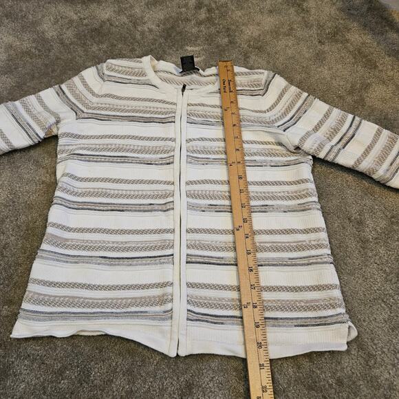 Ann Taylor Factory Size Medium Petite MP Zipper Jacket Sweater White Striped - Picture 8 of 10